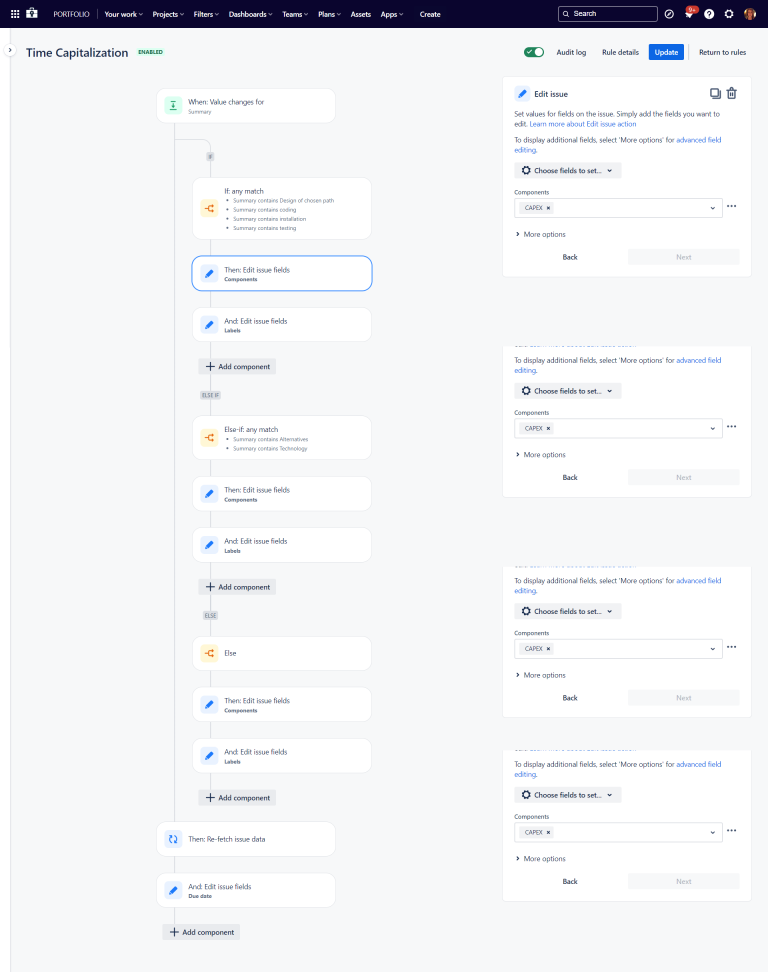 CAPEX OPEX Developer Time Allocation Automation Rule Jira