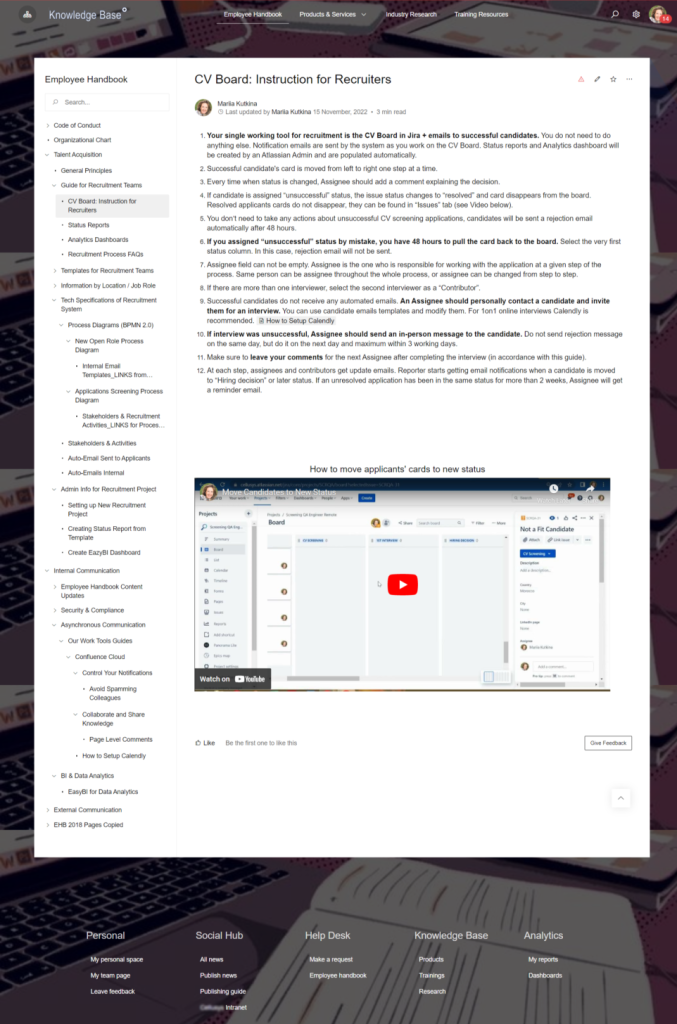 Recruitment policy example with Atlassian Confluence