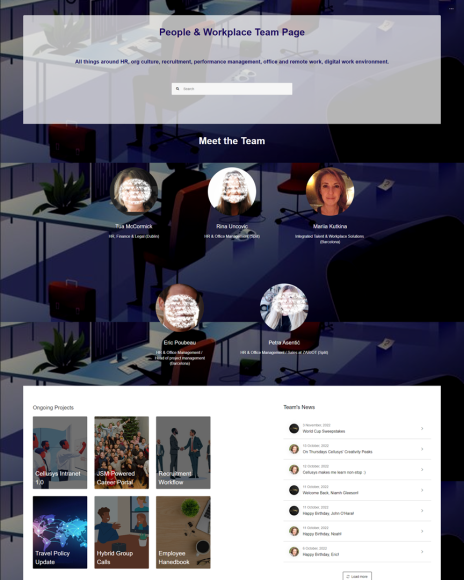 HR Ops Team Specific Page on corporate intranet Confluence