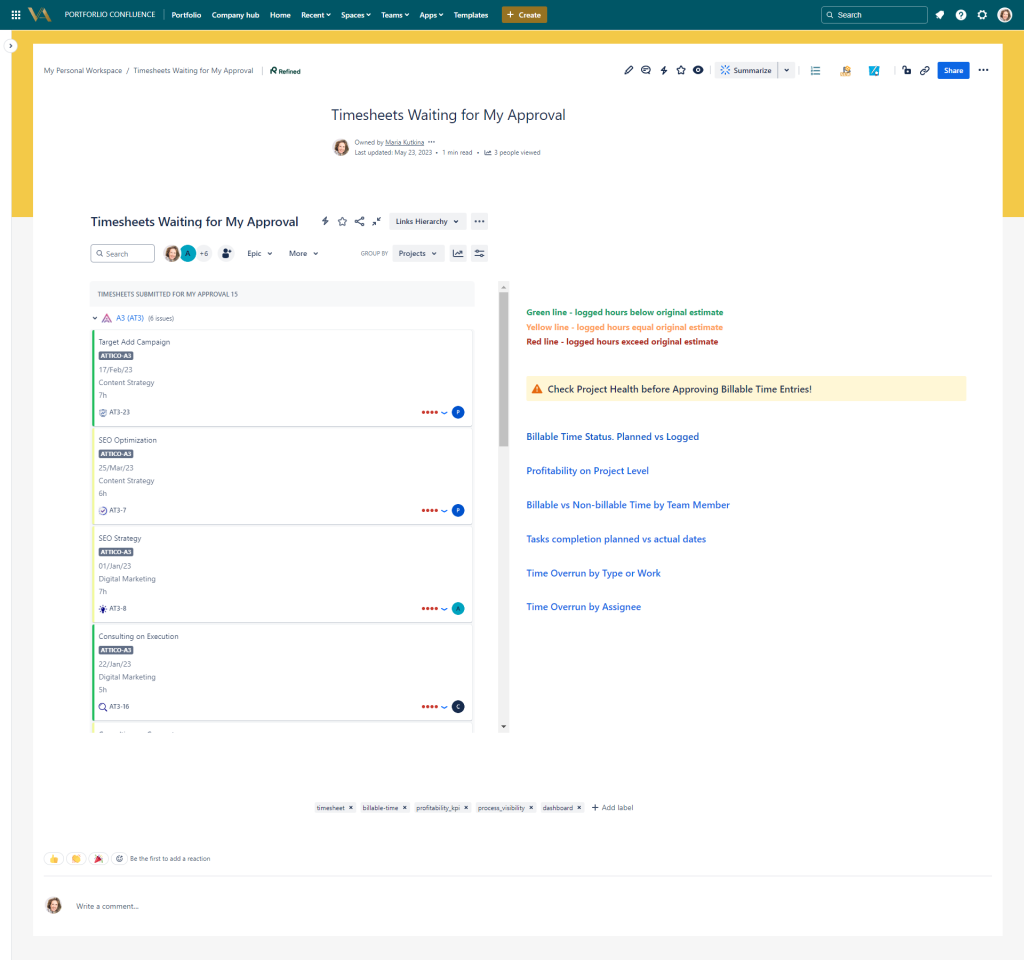 Timesheet Template with Atlassian Jira